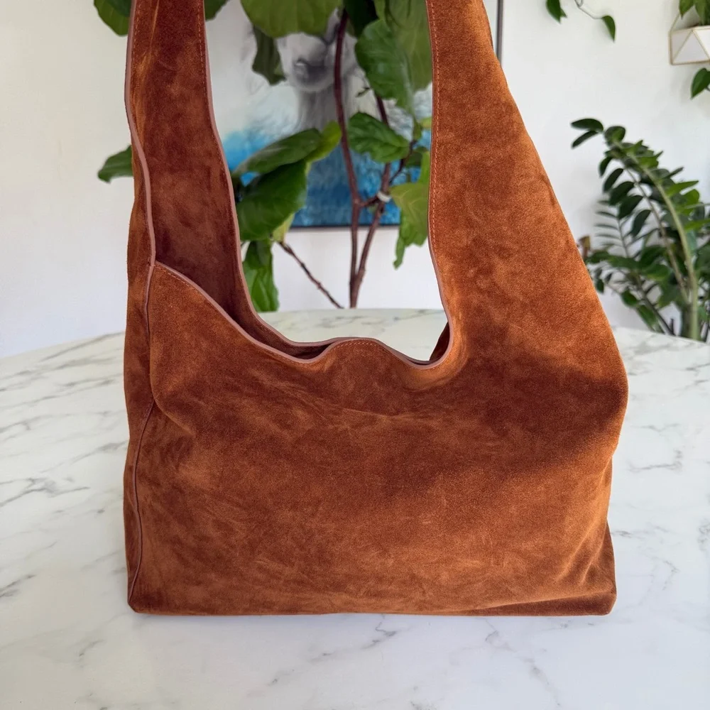 Quince Italian Leather Suede Slouchy Shoulder Bag in Whiskey Brown - Picture 4 of 16